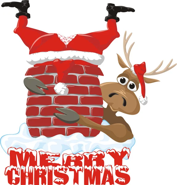 Merry christmas - santa and reindeer — Stock Vector
