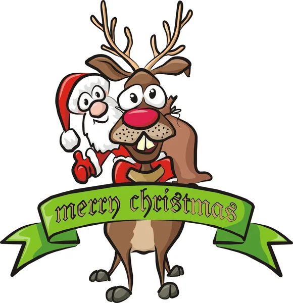 Santa on reindeer - christmas greetings — Stock Vector