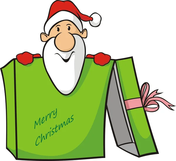 Frohe Weihnachten - Weihnachtsmann und Geschenk — Stockvektor