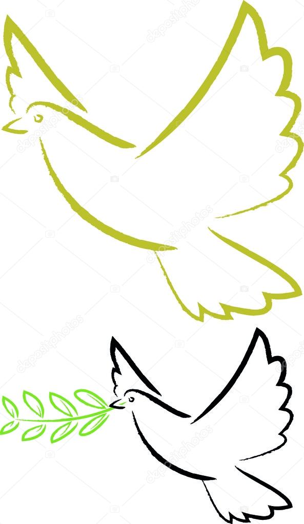 Two free flying white doves isolated sketch style Vector Image