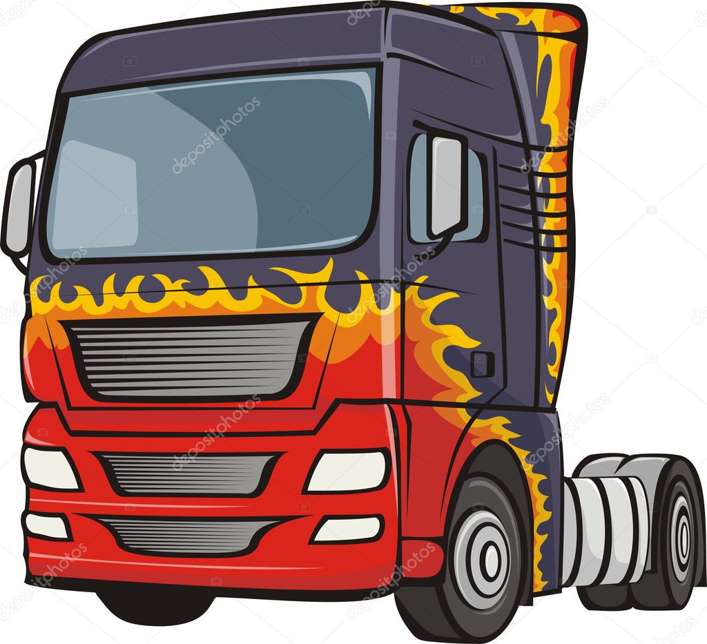 Truck with the body in flames