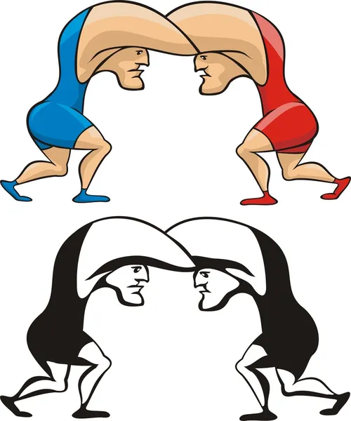 Two wrestlers in the clinch — Stock Vector