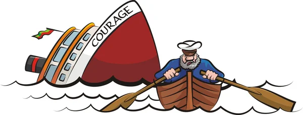 Capitaine fuyant le navire qui coule — Image vectorielle