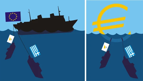 Sinking eurozone - cypriot and greece crisis — Stock Vector