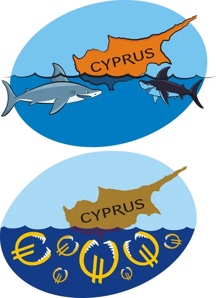 Sinking cyprus and sharks and euro — Stock Vector