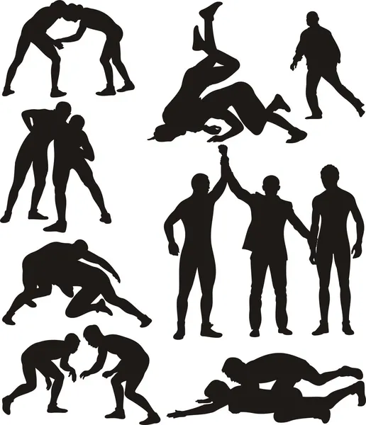 Wrestling silhouettes — Stock Vector