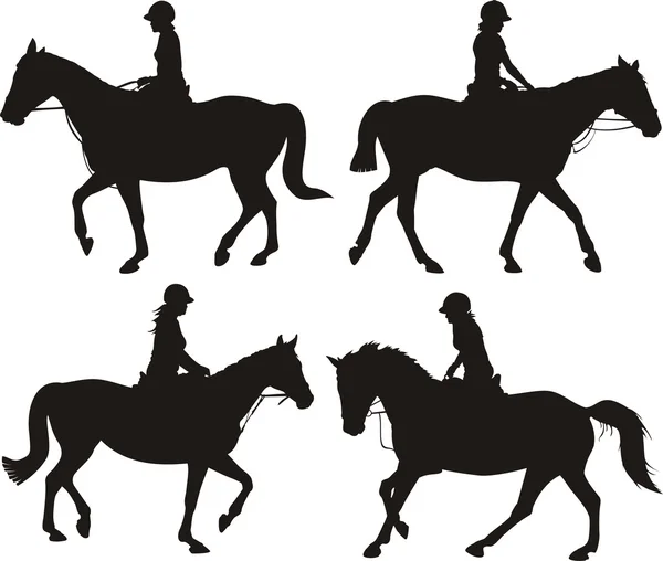 Chica a caballo - siluetas — Vector de stock