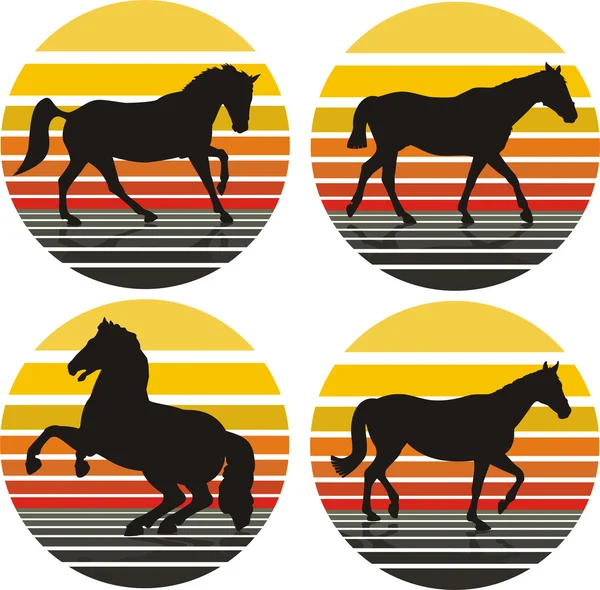 Siluetas de caballos - fondo — Vector de stock