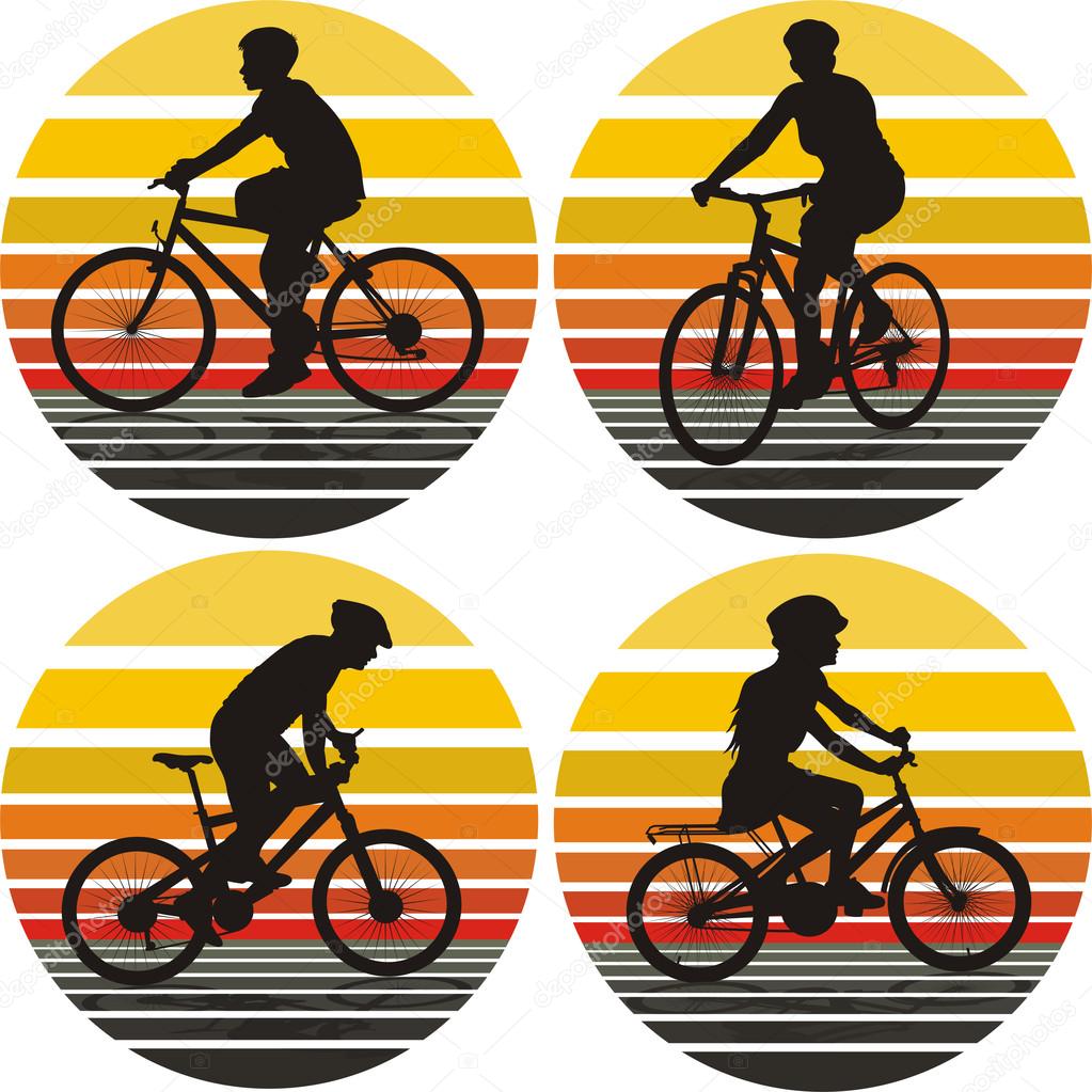 Cyclists silhouettes on the background