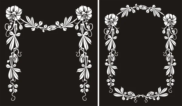 Marco floral - blanco y negro — Archivo Imágenes Vectoriales