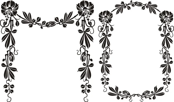 Cadre floral - noir et blanc — Image vectorielle