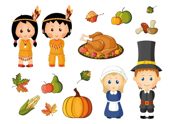 Illustrerad uppsättning thanksgiving ikoner — Stock vektor