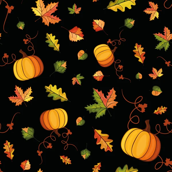 Vector pattern, autumn leaves and pumpkins — Stock Vector