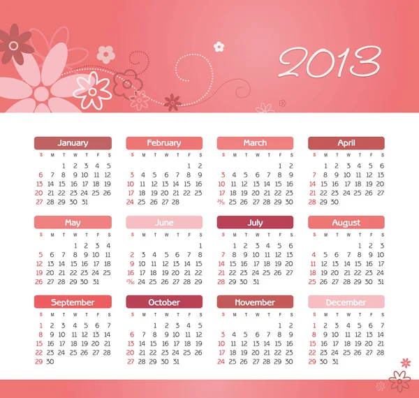 Calendario vectorial para 2013 — Vector de stock