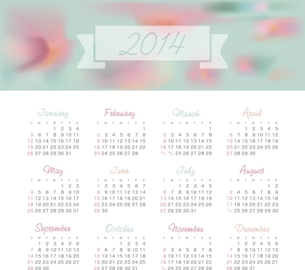 Calendario 2014 — Vettoriale Stock