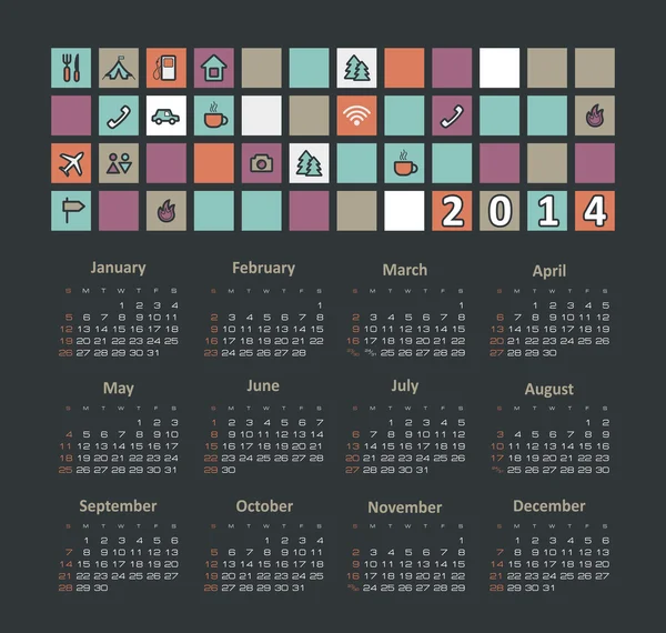 Calendario 2014 — Vettoriale Stock