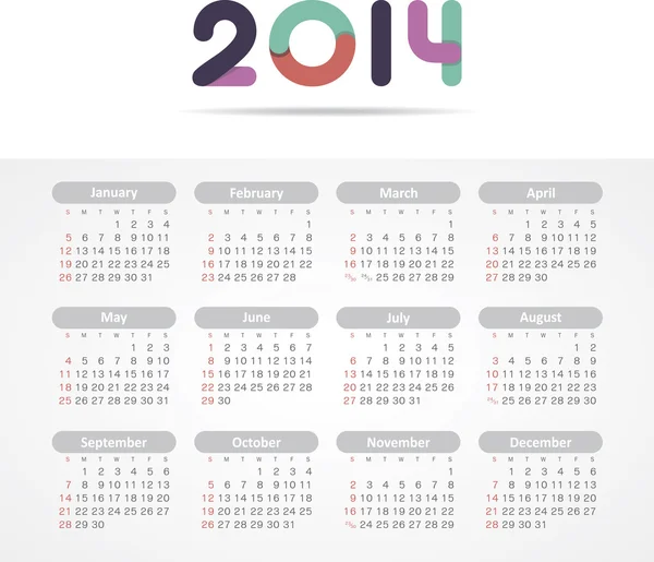 Calendario 2014 — Vettoriale Stock