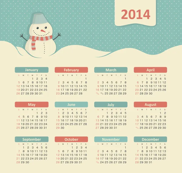 Calendario 2014 — Vector de stock