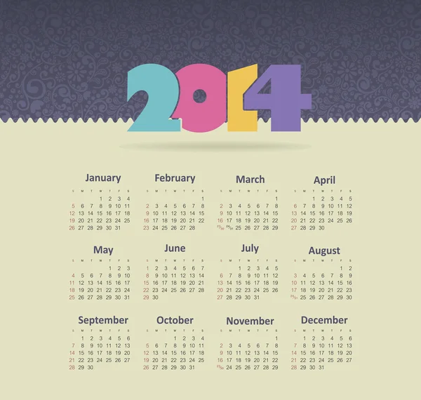 Calendario 2014 — Archivo Imágenes Vectoriales