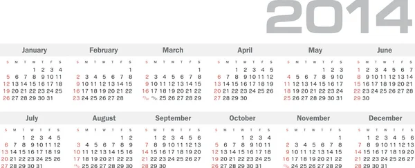 Calendario 2014 — Vettoriale Stock