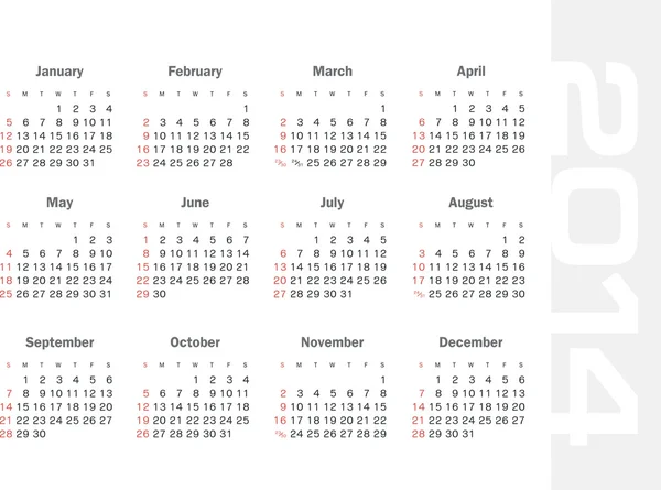 Calendario 2014 — Vettoriale Stock