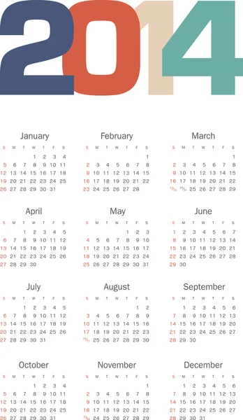 カレンダー2014 — ストックベクタ
