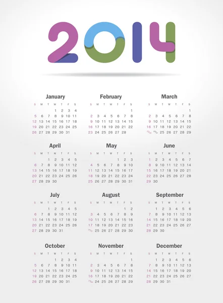 Calendario 2014 — Vector de stock