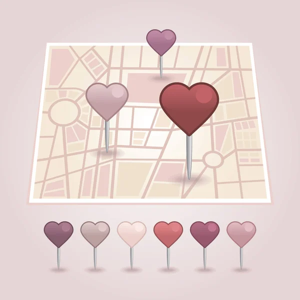 Puntero de mapa con icono de corazón — Vector de stock