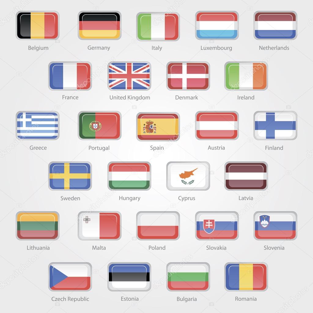 Icons depicting the flags of the EU countries