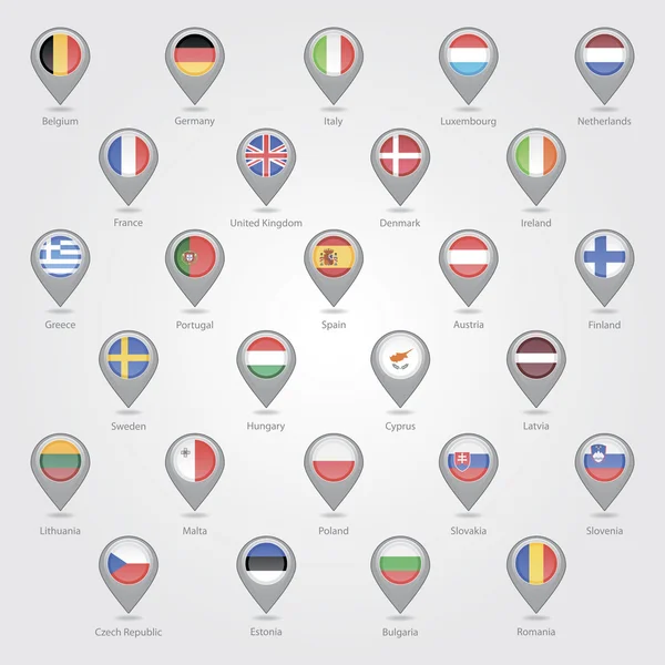 Marcadores de mapa que representan la UE — Vector de stock