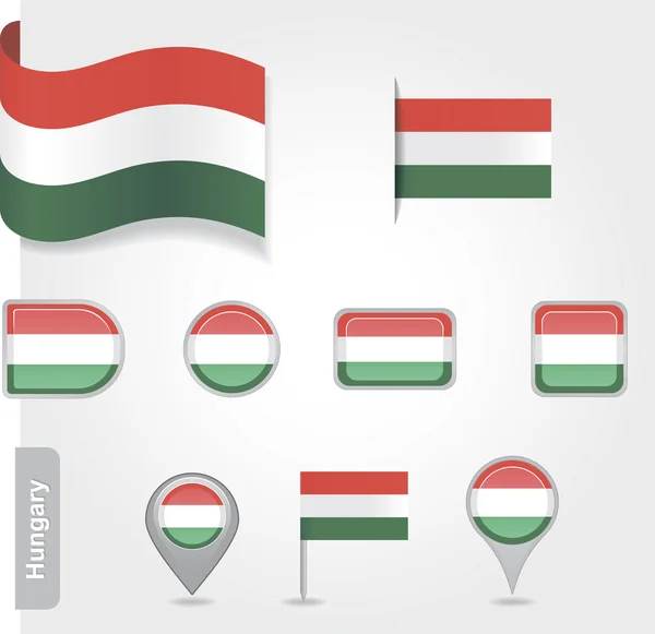 Węgry ikony zestaw flagi — Wektor stockowy