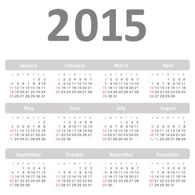 basit takvim için 2015 yılı vektör