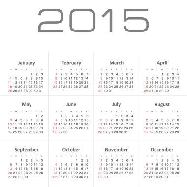 basit takvim için 2015 yılı vektör