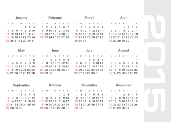 Simple calendar for 2015 year vector — Stock Vector