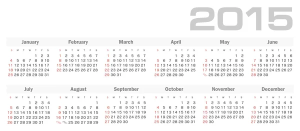 Простой календарь на 2015 год — стоковый вектор