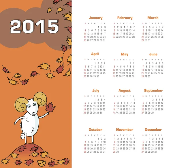 Calendrier 2015 année avec moutons — Image vectorielle