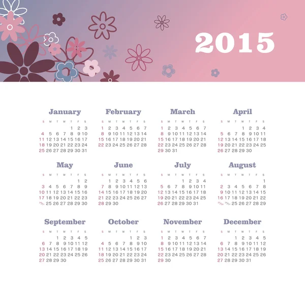 Calendário 2015 ano com flores — Vetor de Stock