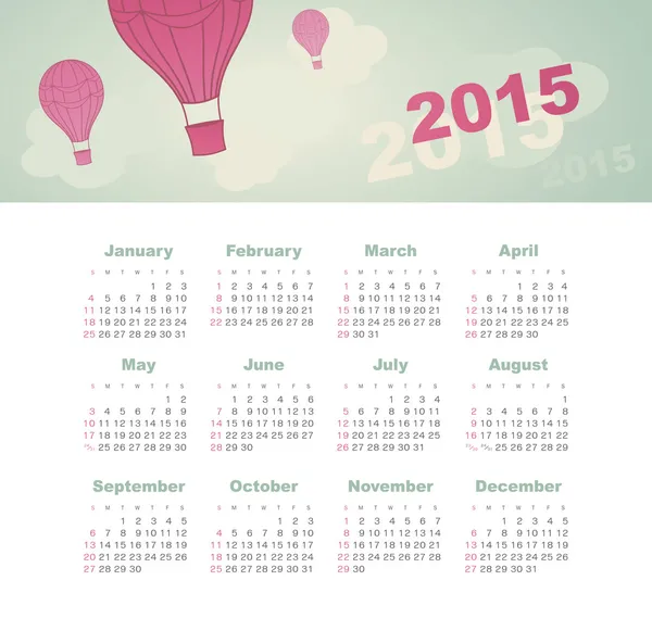 Kalender 2015 tahun dengan layang-layang - Stok Vektor