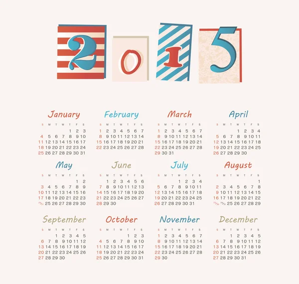 Calendário 2015 ano — Vetor de Stock