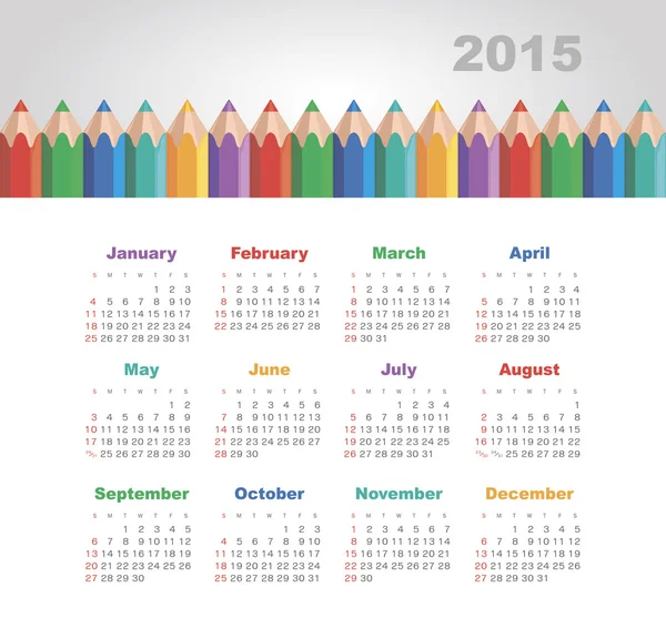 Kalendář pro rok 2015 s pastelkami — Stockový vektor