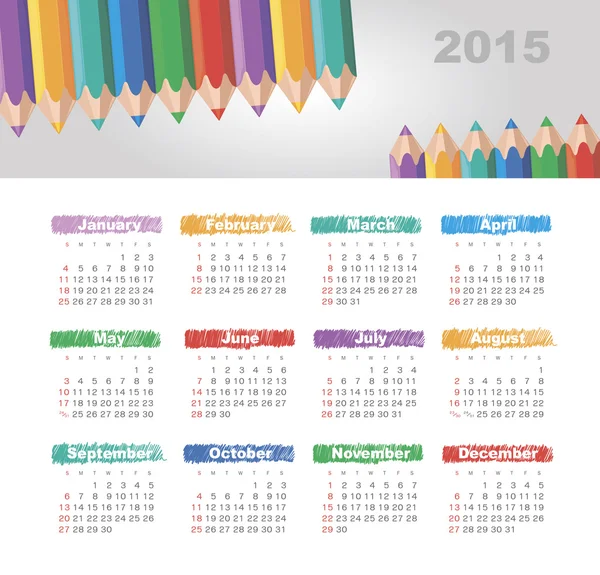 用彩色铅笔 2015 年日历 — 图库矢量图片