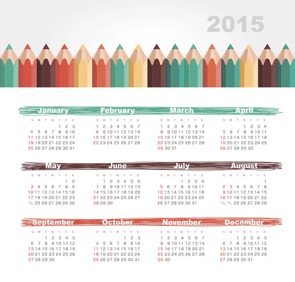 Calendar 2015 year with colored pencils — Stock Vector