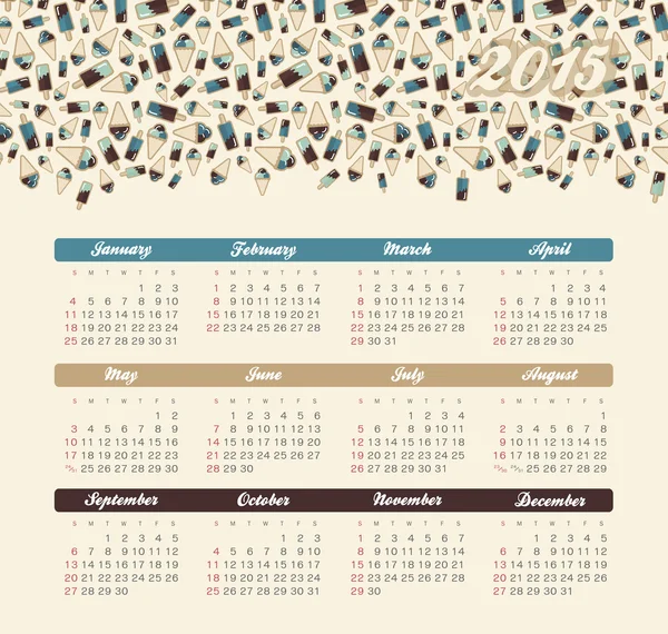 Calendario anno 2015 con gelato — Stockvector