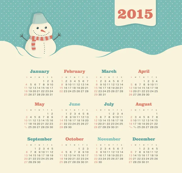 Calendar 2015 year with snowman — Stock Vector