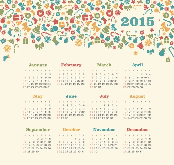 Ημερολόγιο 2015 έτος με Χριστούγεννα μοτίβο — Διανυσματικό Αρχείο