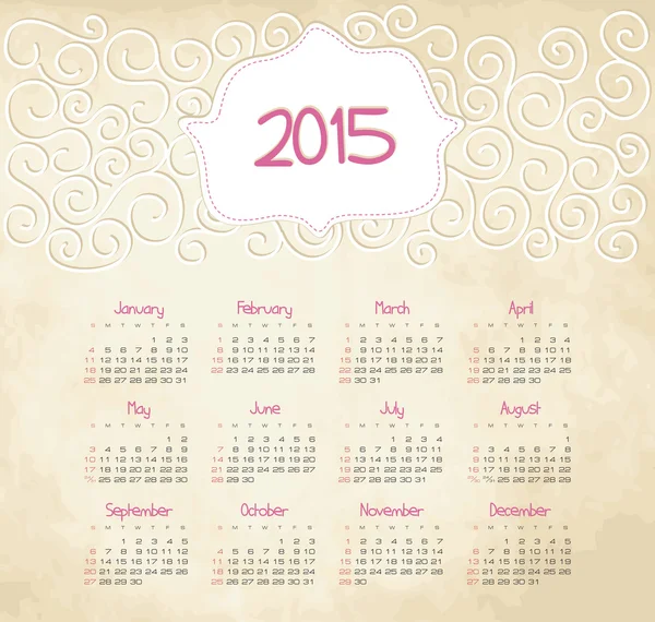 Calendário 2015 ano — Vetor de Stock