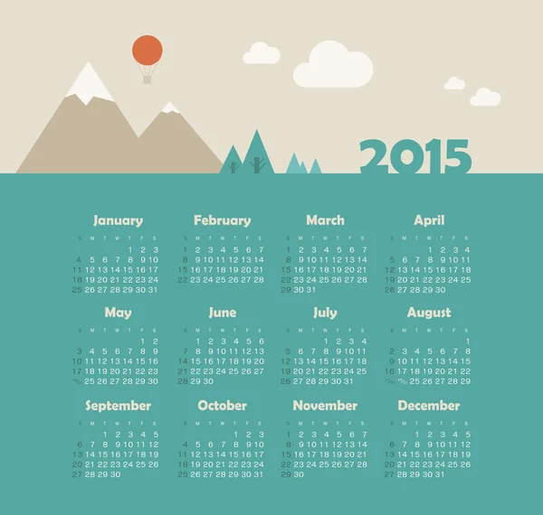 Calendario 2015 año con paisaje de montaña — Archivo Imágenes Vectoriales