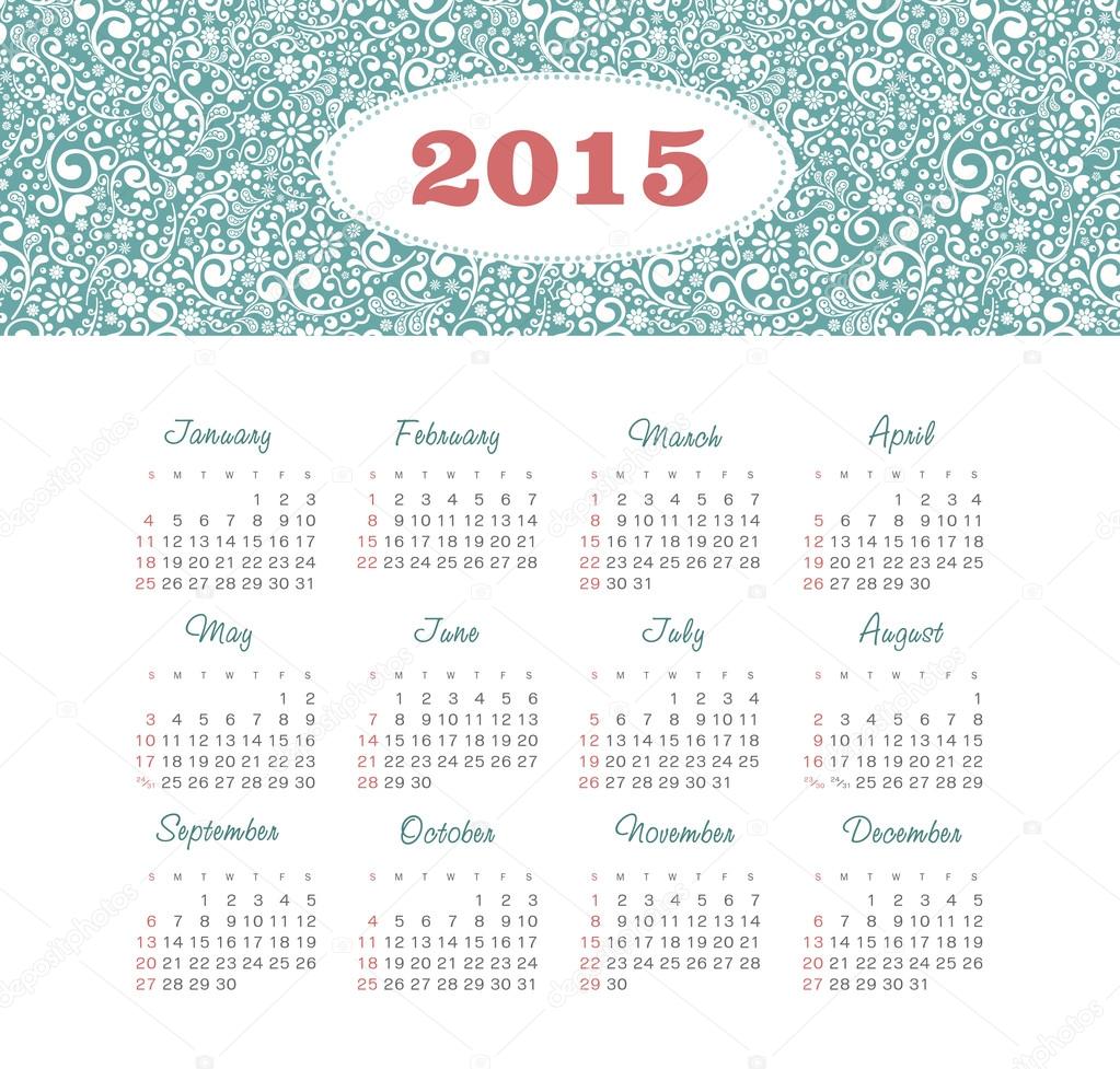 Calendar 2015 year with decorative pattern