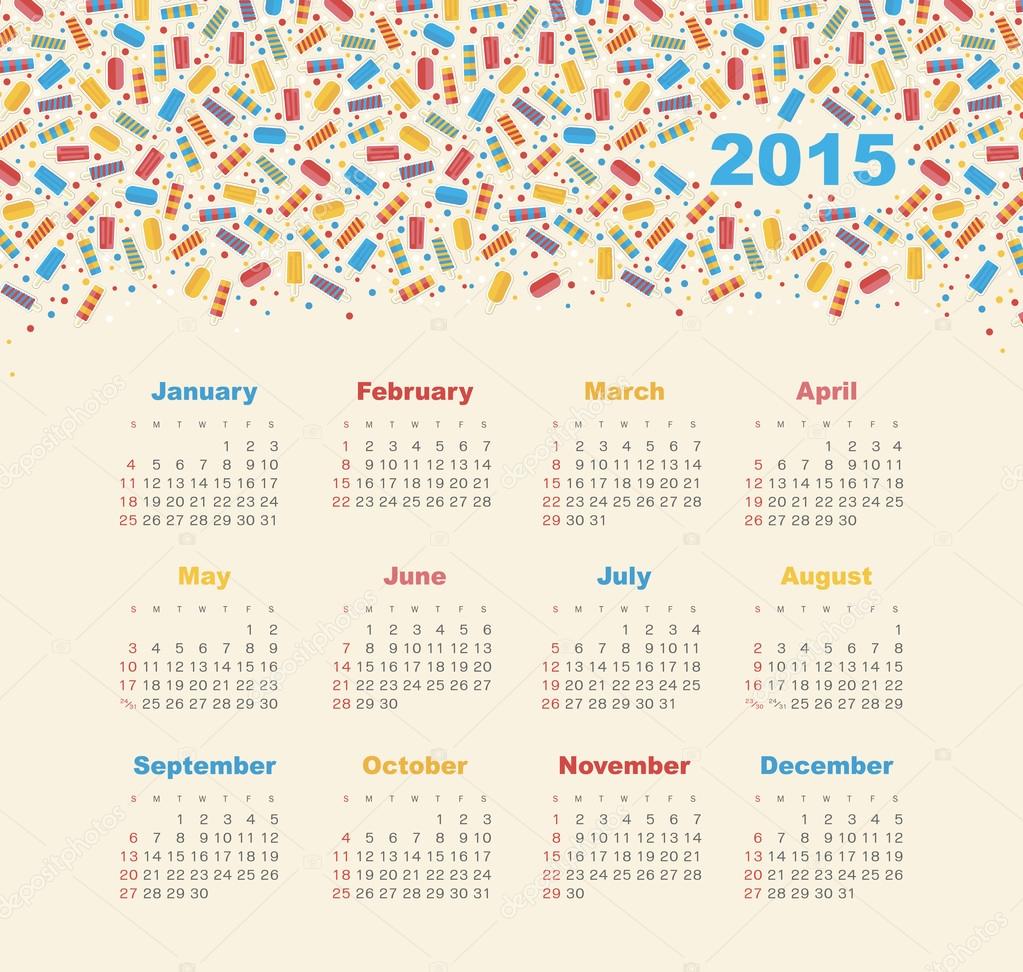 Calendar 2015 year with ice cream