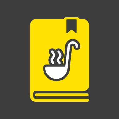 Yemek kitabı ya da yemek kitabı vektör sembolü. Yemek tarifi kitabı. Mutfak aletleri. Yemek pişirme web sitesi tasarımı, logo, uygulama, UI için grafik sembolü